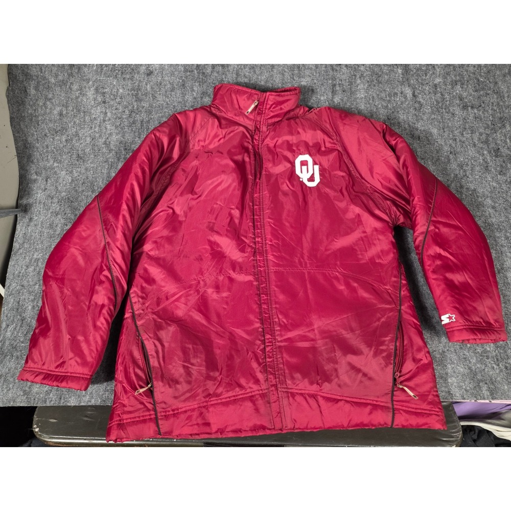 Starter Jacket Mens Large Puffer Oklahoma Sooners Crimson Red Full Zip Winter